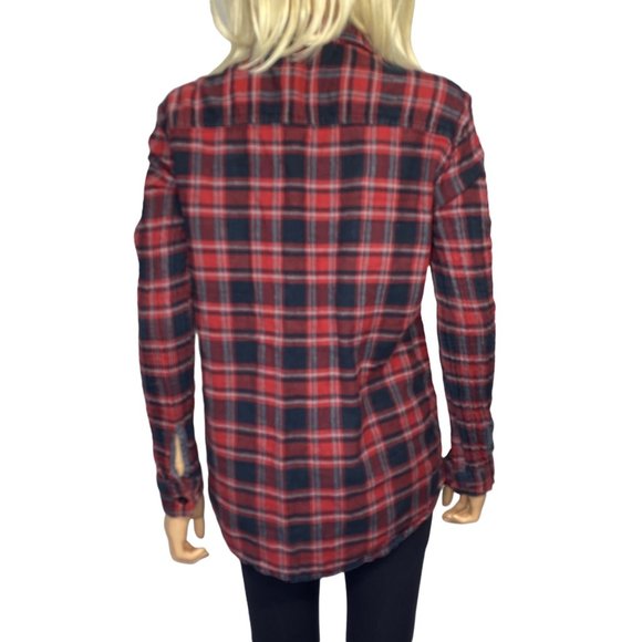 Vans Women's Plaid Flannel Long Sleeve Shirt Red Gray Black Size M - Picture 3 of 16